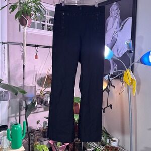 1970 US Navy Wool Sailor Black High Waist Button Front Vintage Military Trousers